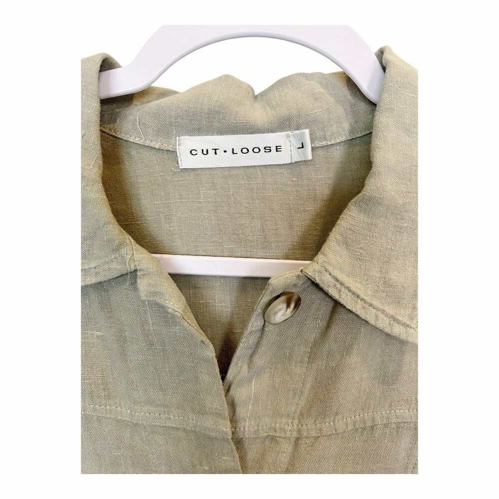 Cut Loose Linen Button Down Tunic Top Sz L - Sage Green - Picture 2 of 5